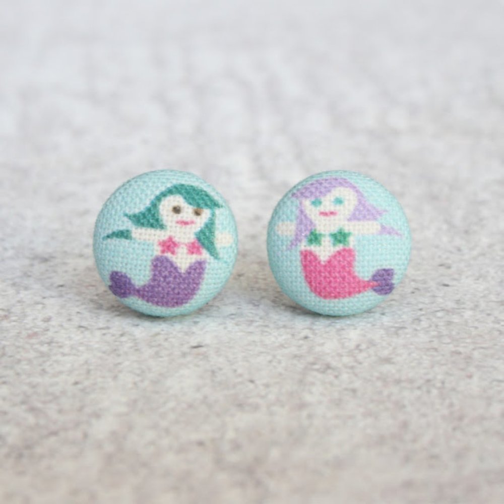 NWT Mermaid Fabric Button Earrings